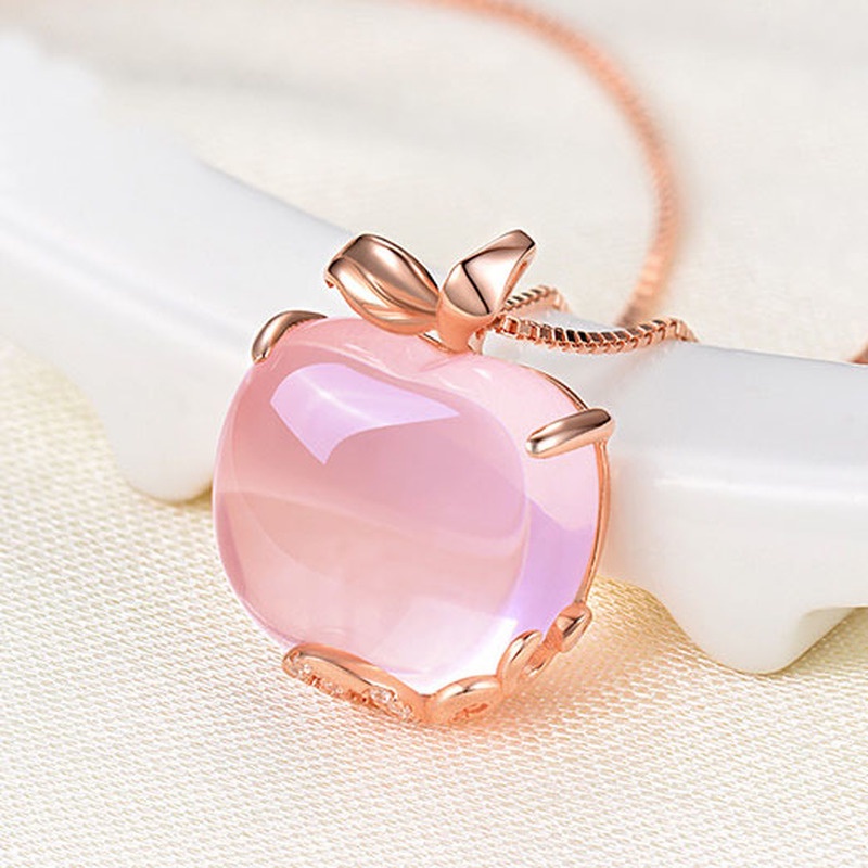 [Ready Stock]Fashionable Rose Gold Inlaid Ross Quartz Necklace Apple Pendant