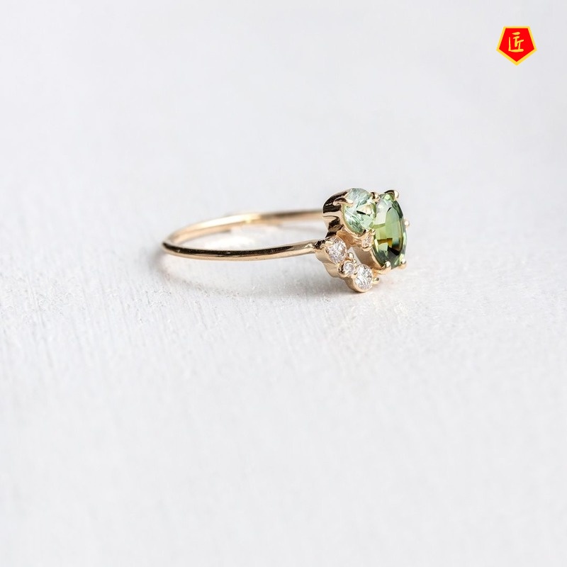 [Ready Stock]Women's Fashion Simple Green Gems Ring