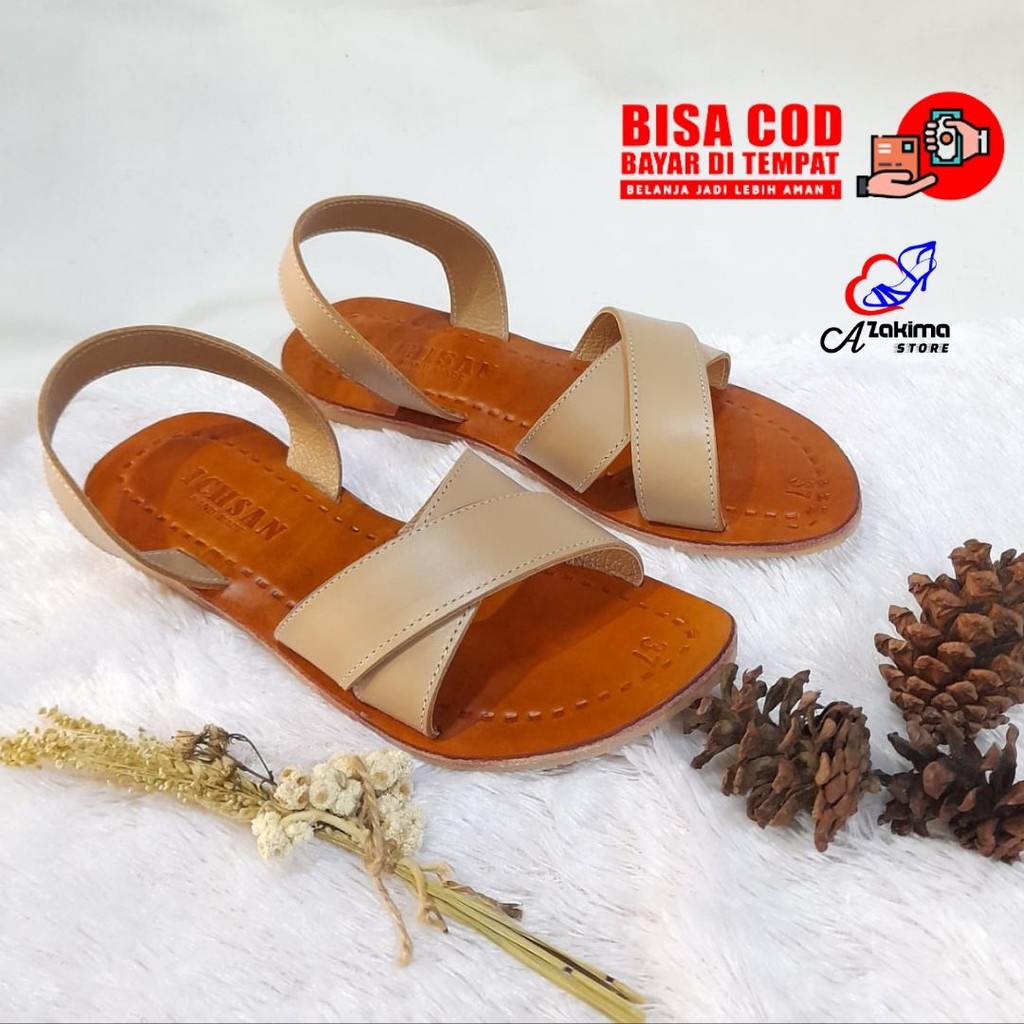 (TW-15) Sandal Taslir, Sandal Kulit Wanita, Sandal Slop Wanita, Kulit Asli, Sandal Kulit Magetan
