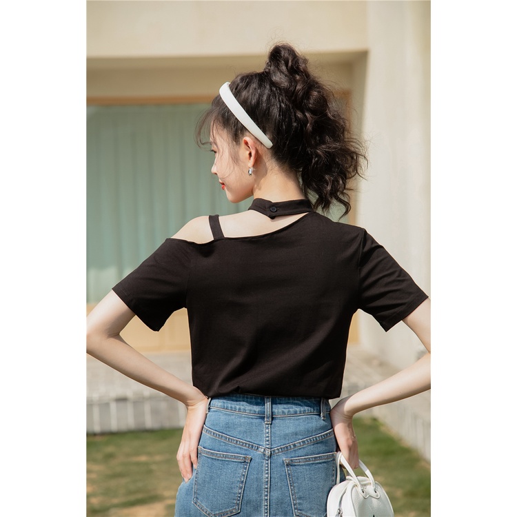 Summer Short Sleeve Halter T-Shirt  Atasan Wanita Lengan Pendek 1435  (S/M/L/XL)