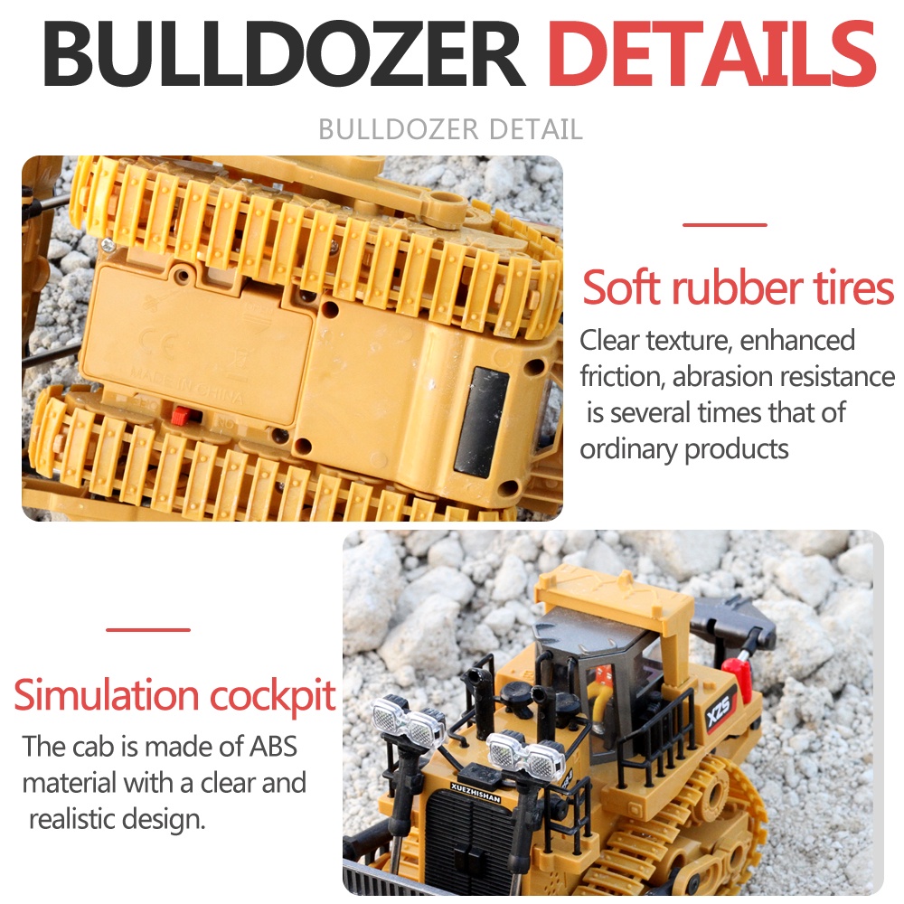 NEW DEALS Mainan Bulldozer Remote Control Bulldozer RC Mainan Mobil Kontruksi Front Loader Lampu