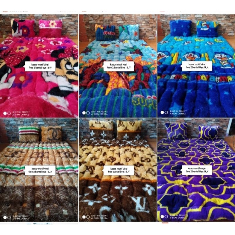 KASUR LANTAI GENDER KASUR MENUL MOTIF FREE 2 BANTAL KASUR KARAKTER