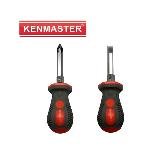 Obeng Buntek 1pcs Kenmaster Obeng Pendek Bulak Balik - Obeng Min Plus gg Karet