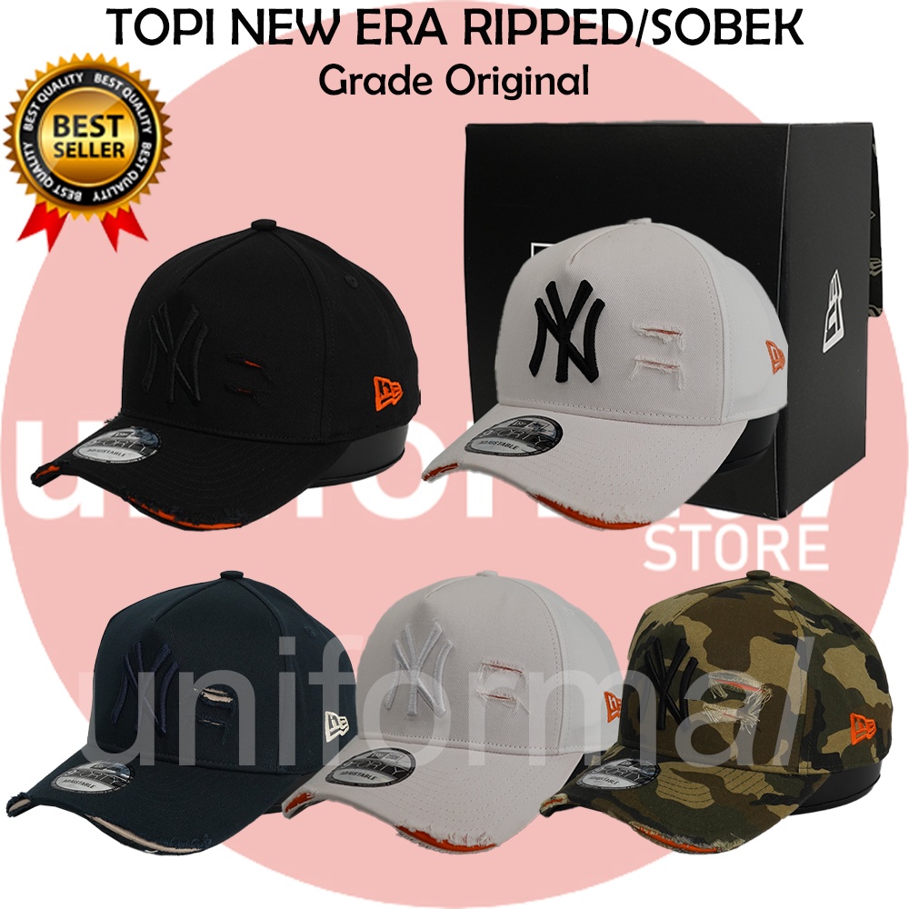 Topi Grade ORI Import Baseball Hat Damage Ripped Sobek NY , Topi Bisbol Cap Loreng Camo, Biru Hitam Pria Dewasa Ori Distro, YN Murah Premium 100% Anak Laki Wanita Unisex Bordir Polos Besball Bassball Basball