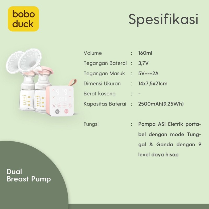 Boboduck Double Electric Breast Pump Dual Pompa ASI - 9 Level