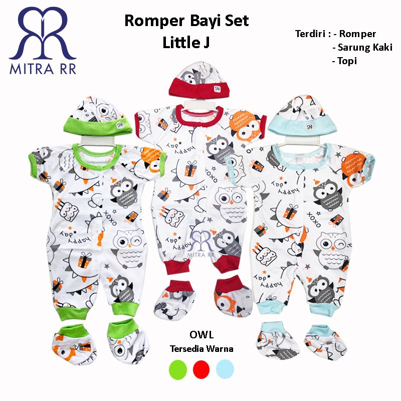 Romper Bayi Setelan Set ( Romper+ Topi+ Kaos kaki ) Jumper Karakter Newborn Gift 0-6M