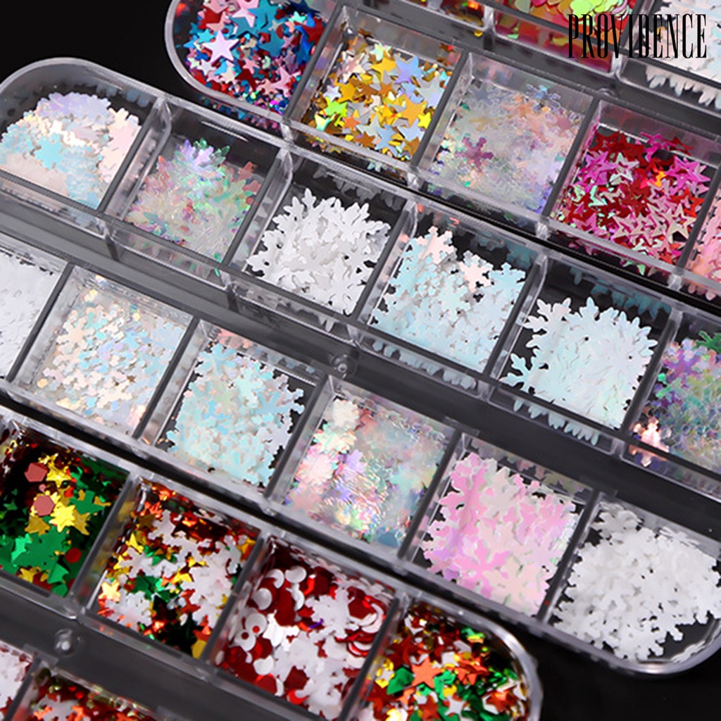 Providence 1 Kotak Payet Kuku Motif Snowflake / Bintang / Natal Untuk Dekorasi Nail Art / Manicure
