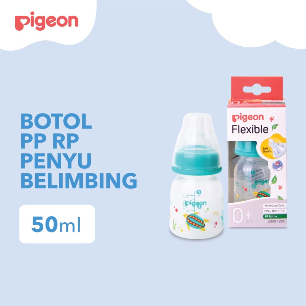 Pigeon Botol Susu Peristaltic Nipple Round Nursing Bottle PP RP Slim Neck Turtle Penyu Belimbing 50ml