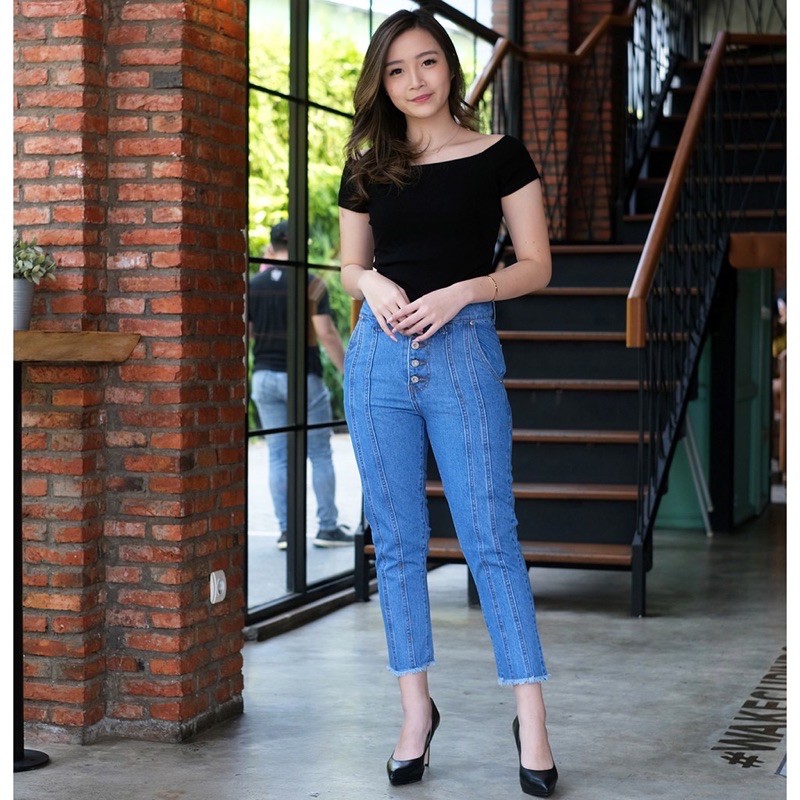 Boyfriend Mella  BOYFRIEND LINE BUTTON JEANS WANITA 27-34 Non Stretch PREMIUM Murah Kekinian