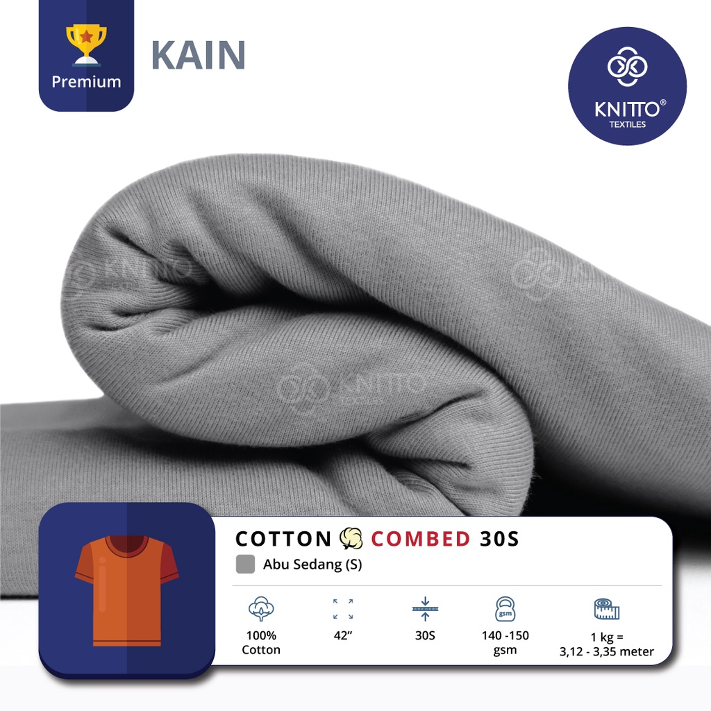 KAIN KAOS COTTON COMBED 30S ABU SEDANG ( BAHAN KAOS ) - KNITTO
