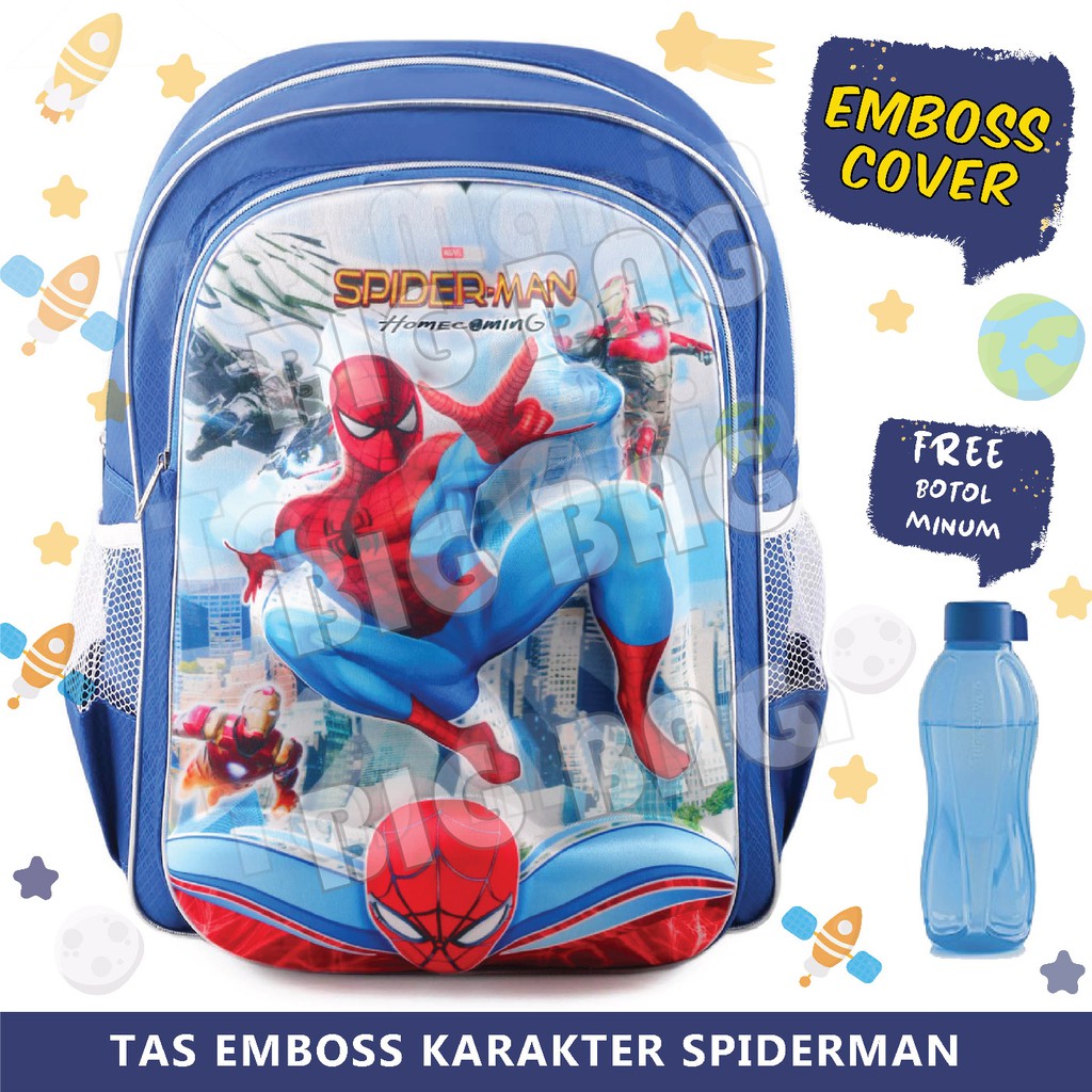 PTS - Tas Anak Cowo / Laki Laki- Big Emboss - Spider-Man + FREE BOTOL - School Bag Tas Sekolah