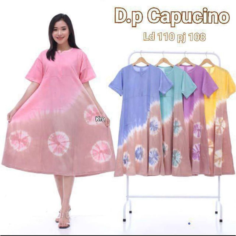 Daster Payung Jumbo Lengan Pendek Bahan Kaos Model Tiedye Busui Resleting Depan Dress Kekinian Terbaru Termurah