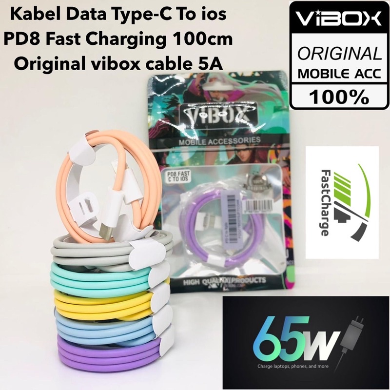 Kabel Data Type-C To ios PD8 Fast Charging 100cm Original vibox cable 5A Kabel Terpopuler Sen