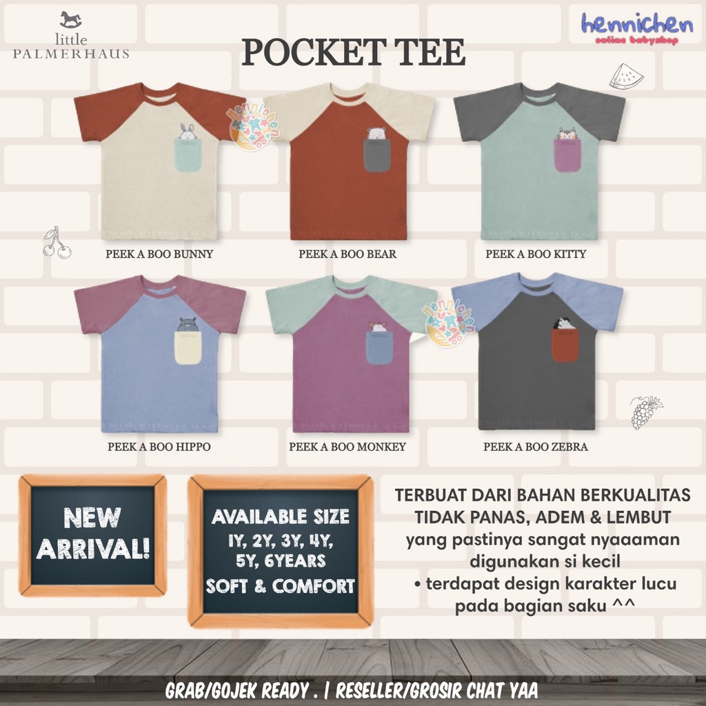 PROMO 7.7 PROMO BAJU LEBARAN TERBARU Little Palmerhaus Pocket Tee PEEK A BOO BAJU ANAK / BAJU BAYI BASIC  1-6 Tahun NEW COLOURS