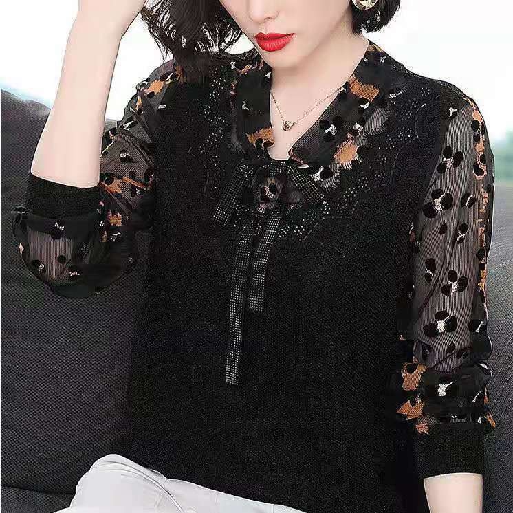 Atasan wanita motif polos tile renda gaya musim semi baru