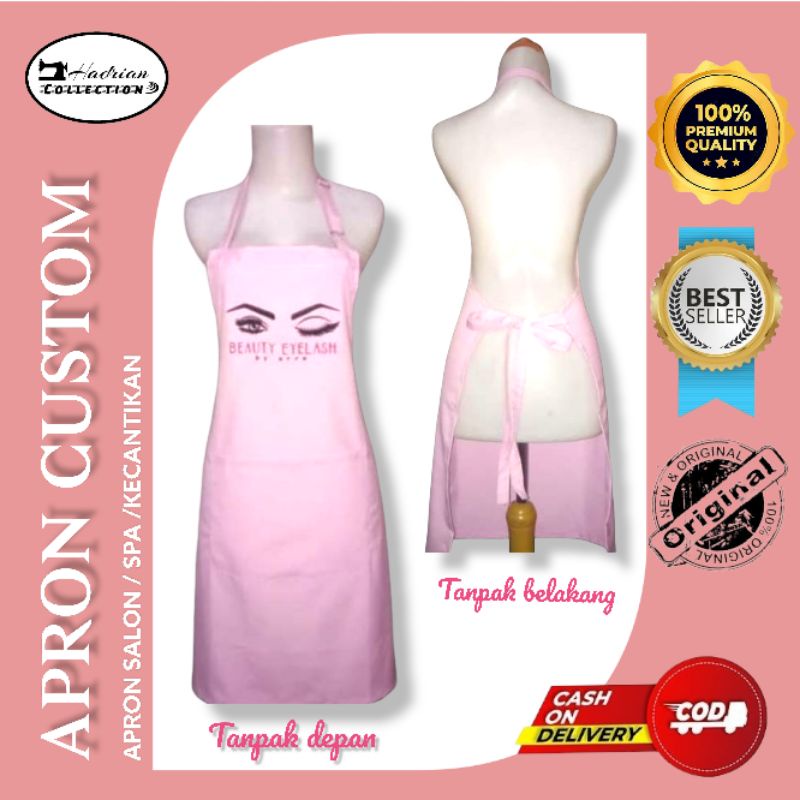 Celemek Apron Salon Cuztom pink Celemek Spa Celemek massage Celemek kecantikan free bordir logo salon