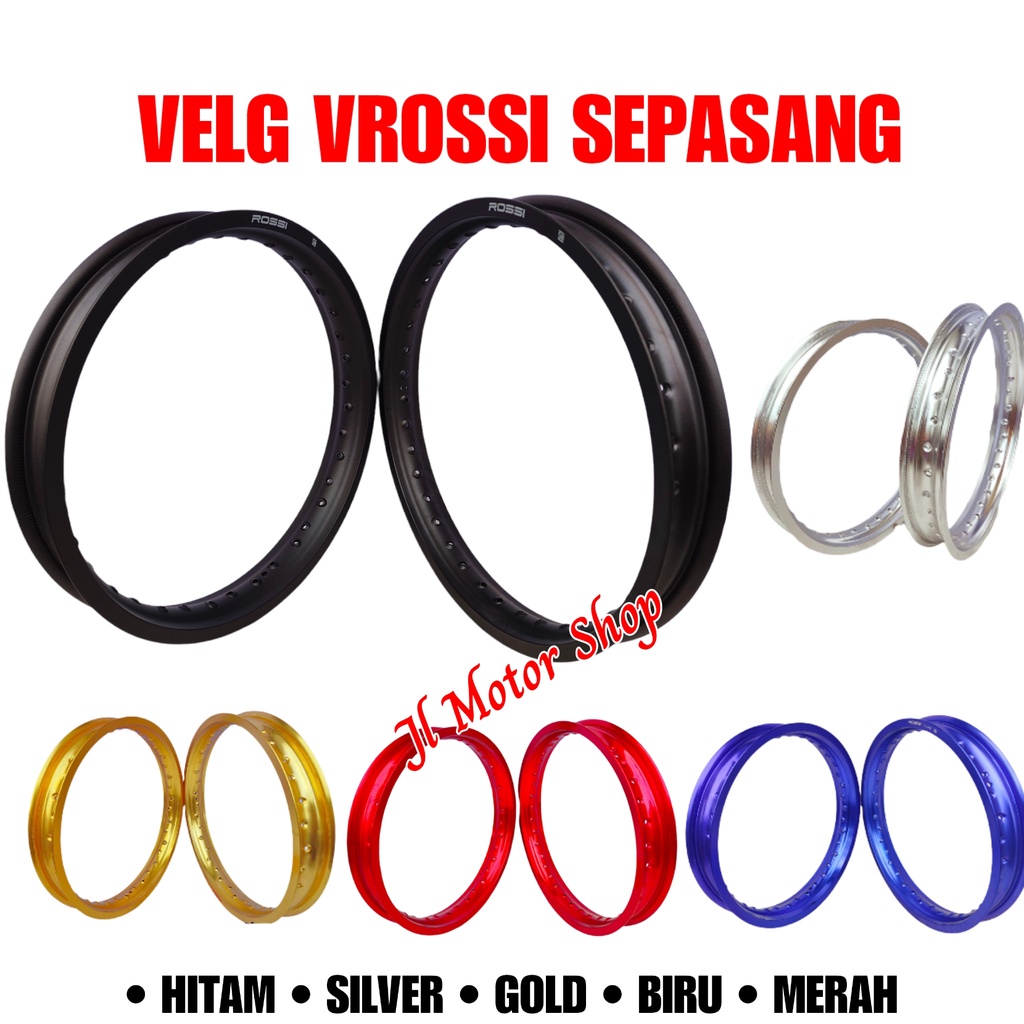 PELEK VELG ROSSI RING 17 140 140 / 140 160 / 160 185 / 185 215 / 215 250 HITAM GOLD SILVER EMAS Harga SEPASANG DEPAN BELAKANG LUBANG 36 - PELEK VELG VROSSI 140 160 185 215 250 VS