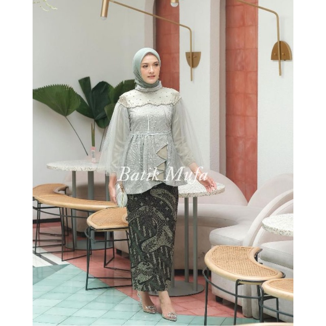 Set Kebaya batik couple VANILA Sage Grenn Kebaya terbaru eksklusif warna sage kebaya modern kebaya wisuda terbaru