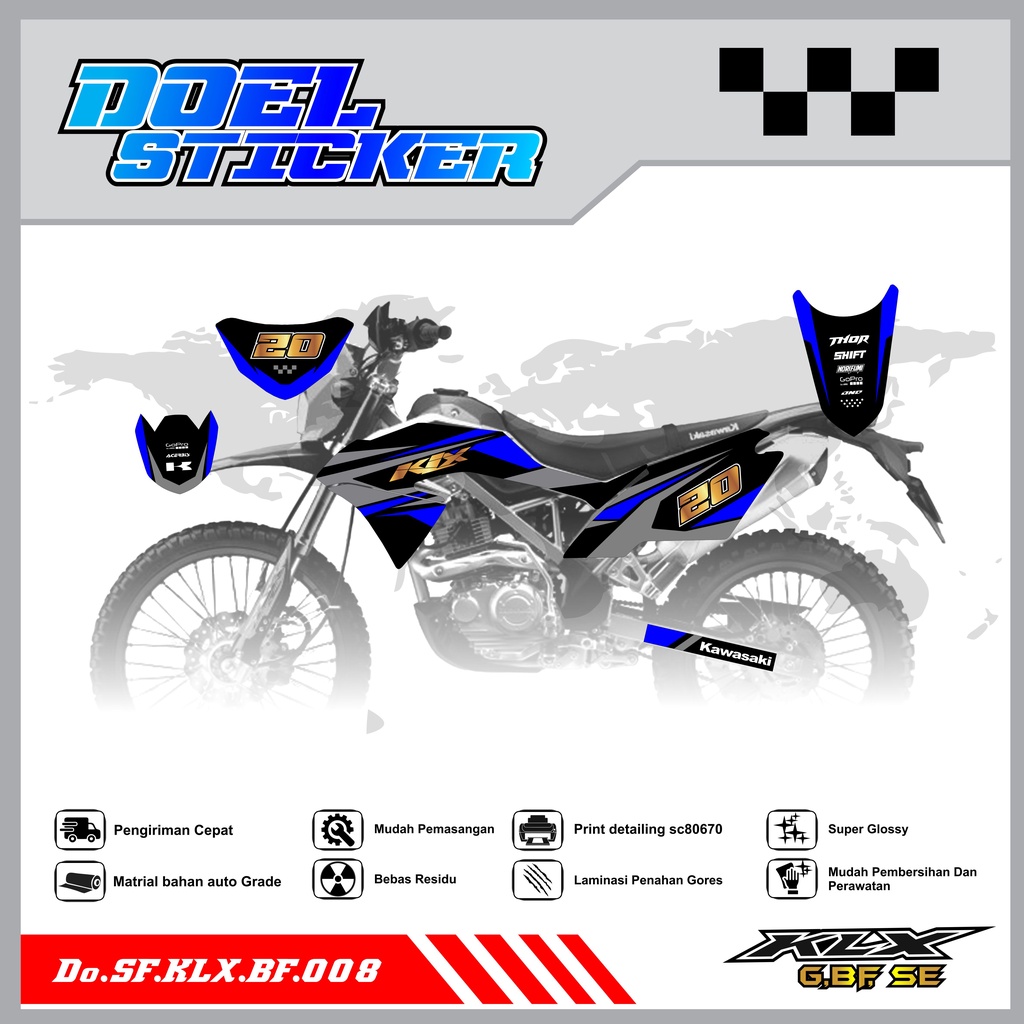 Sticker Striping Honda KLX 150 G , BF , SE Lama List Variasi Hologram , Crome Doel 008