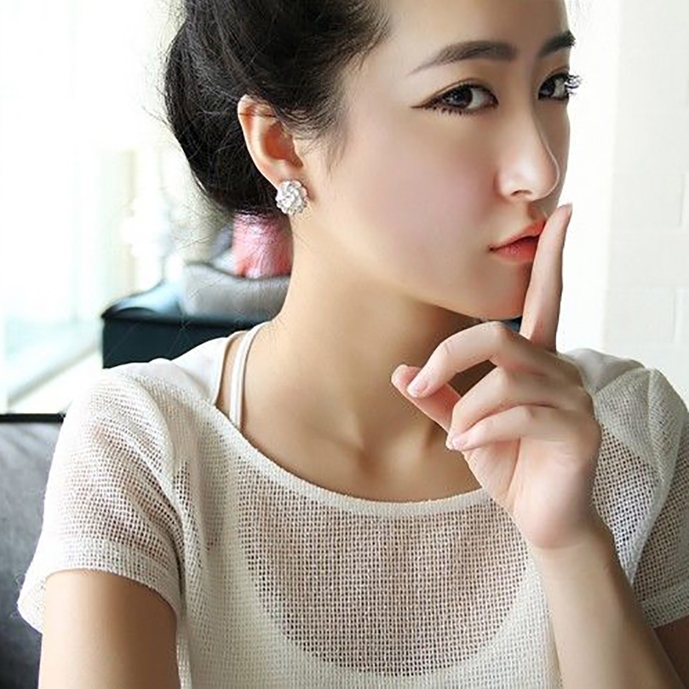 Hu Hu Hu Hu Hu Alat Bantu Pasang Kacamata♡ Anting Tusuk Motif Bunga Mawar Hias Berlian Imitasi Lucu Untuk Wanita