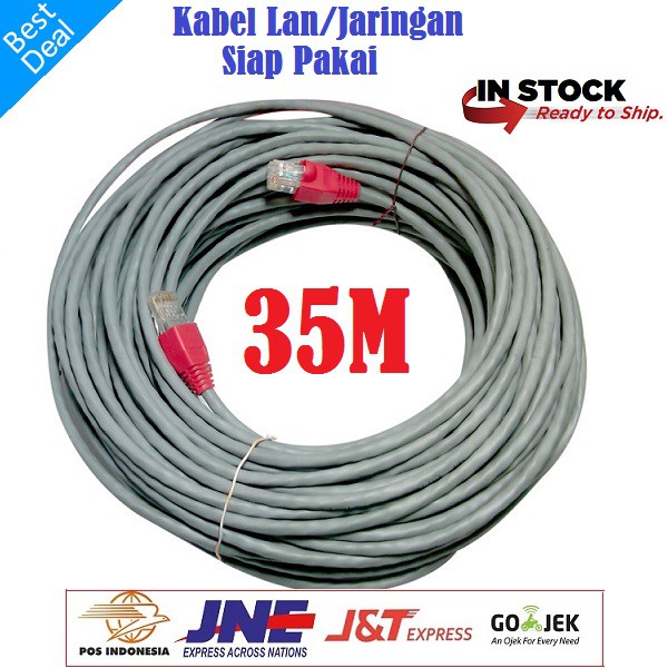 Kabel LAN 35M UTP CAT5e -Rj45 - Plugboot Grey Siap Pakai 35 Meter