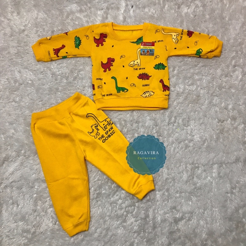 setelan sweater anak laki-laki lengan panjang 3-18 bulan motif dino