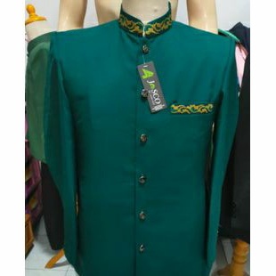 Baju koko Pakaian Muslim Pria hijau botol Jaskol motif KS ( kerah saku) Atasan pria Jas koko Jasco
