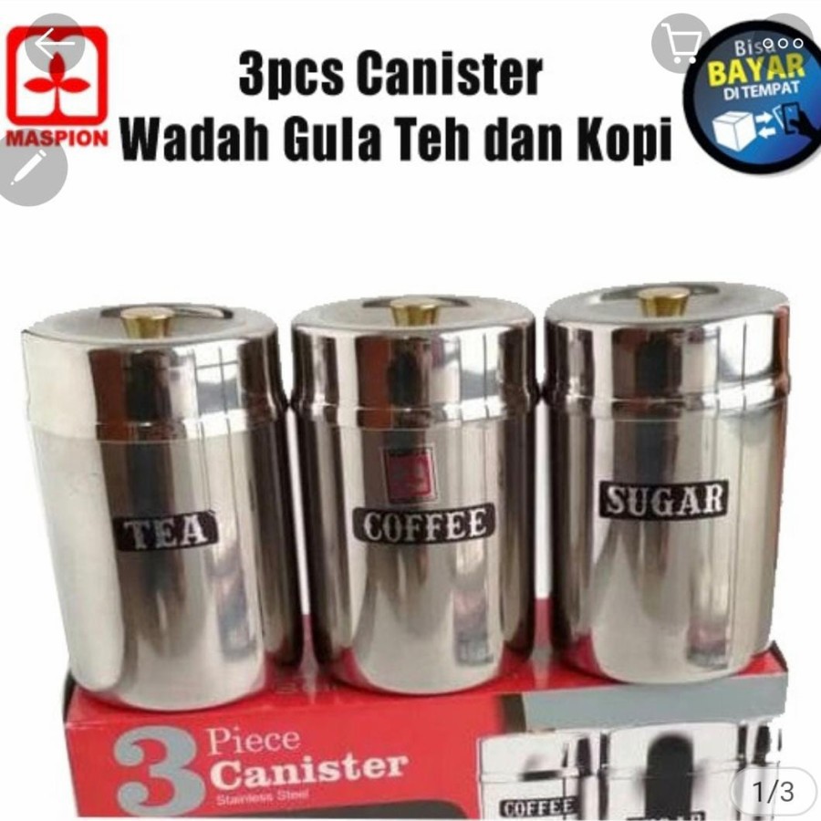 Maspion Canister Isi 3 pcs Tempat / Wadah Gula Teh dan Kopi