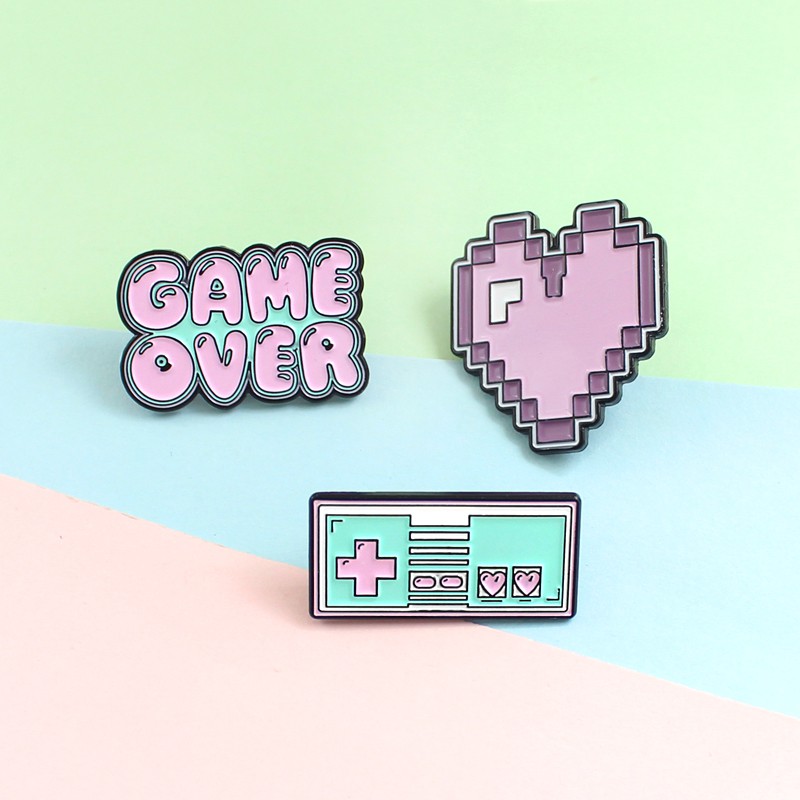 Bros Pin Desain Game Console Love Pixel Gaya Retro Untuk Pria Dan Wanita