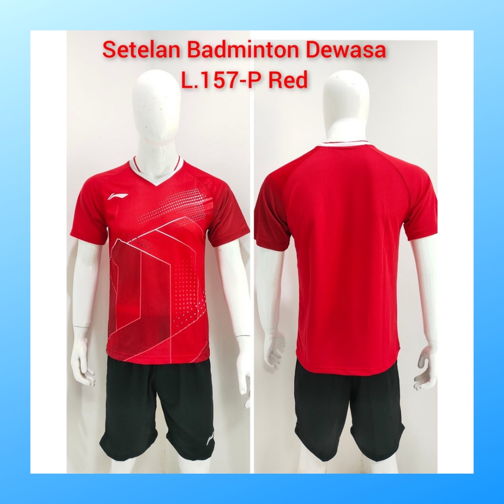 Kaos bulutangkis pria baju badminton dan celana jersey setelan wanita dewasa t-shirt outfit seragam jarsey kostum olahraga pakaian apparel sport jersy bulu tangkis casual jersi sudirman thomas uber cup print suit L157 merah polos