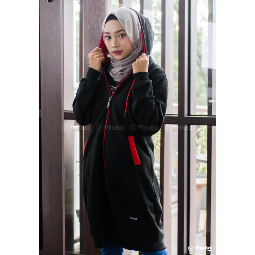 JAKET SWEATER WANITA MUSLIMAH - Hijacket Basic Black Switer Hoodie Panjang Hijaber Hijabers Syari