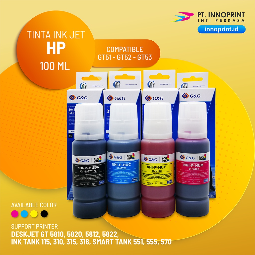 Tinta HP G&amp;G Original Compatible Untuk HP GT51 GT52 GT53 HP Ink Tank 115/310/315/318/319 Deskjet GT 5810/5820/5812/5822