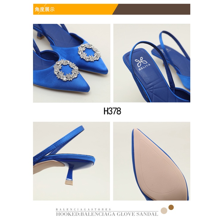 HELIVA ELSA Sling Back Mid Heels 5cm Sparkly Flower Bahan Satin H378 Original Brand Heels Pesta