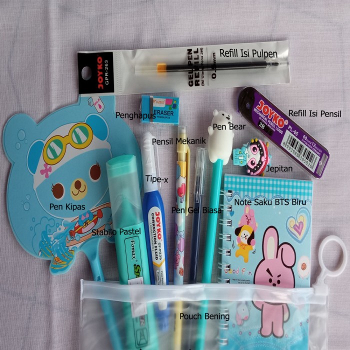 

Paket Alat Tulis Sekolah Lengkap Pensil Mekanik 0.5 Pulpen Bear Pena Gel Kipas Pouch Bening Murah