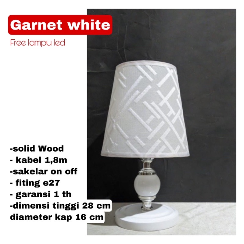 (Packing kayu) Lampu Meja Lampu Tidur Seri Garnet White