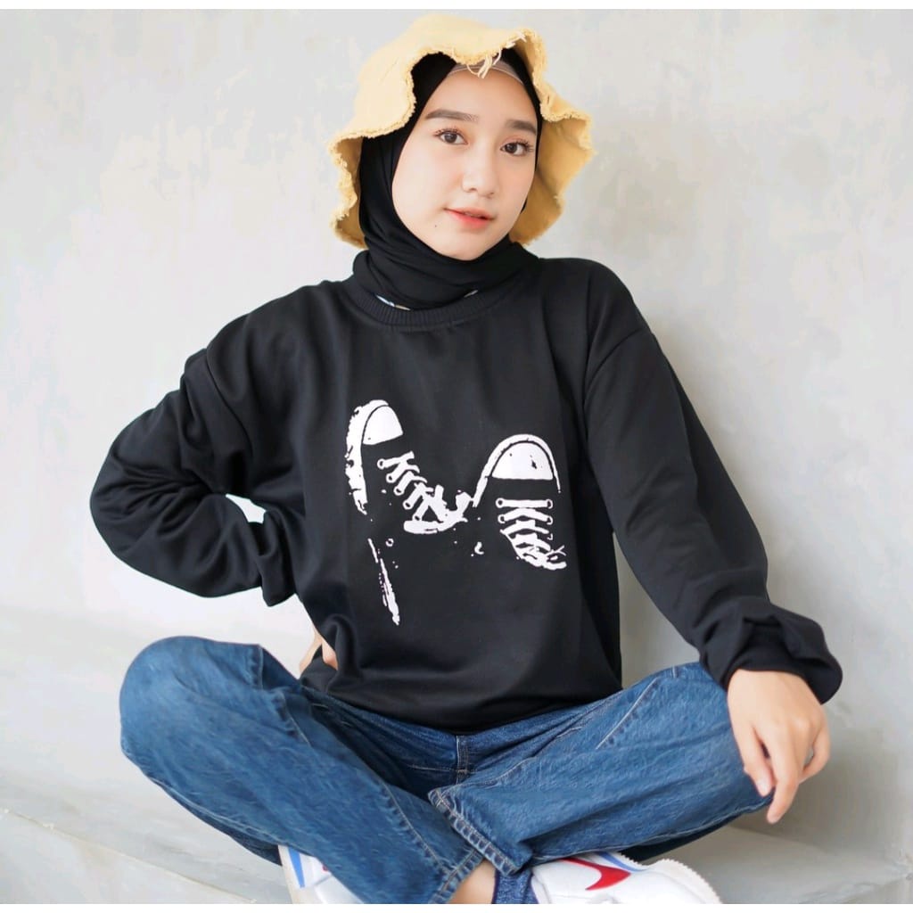 BEFAST - ZEC OOTD Wanita Sweater RATIH / Sweater Oversize Shoes (LD 116, P 65) / Fashion Wanita Lengan Panjang / Sweater OOTD Remaja / Sweater Motif Keluaran Terbaru