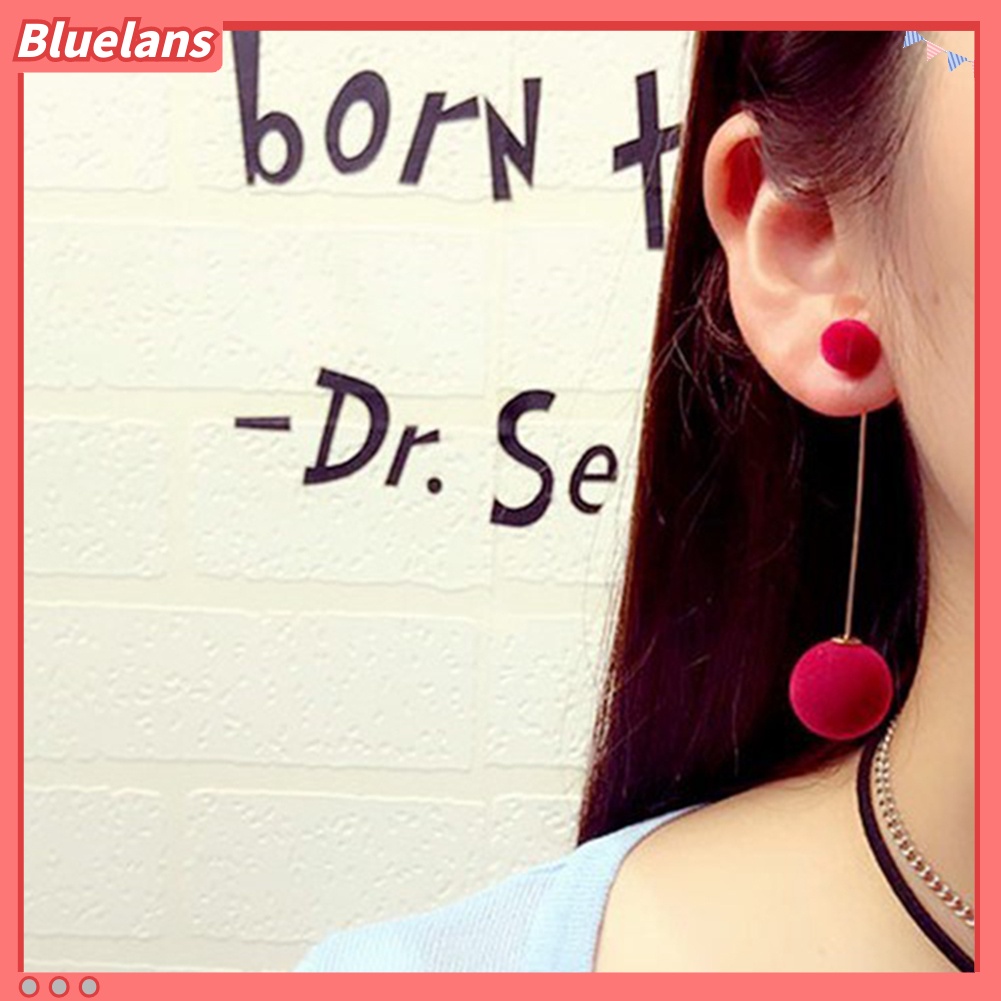 Bluelans Anting Gantung Panjang Model Bola Bulu Imitasi Untuk Wanita