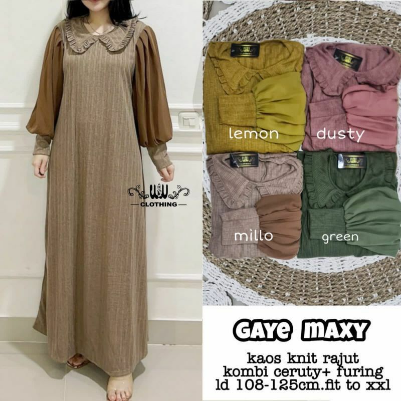 MUGROS - GAYE MAXY Gamis Wanita Kaos Knite Jumbo Premium LD 120 by fashion Muslim Solo