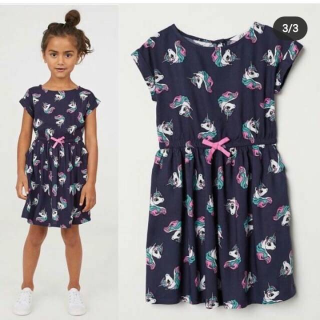 (NEW) H&M HM HnM dress girl kids anak navy unicorn branded deffect kecil sale