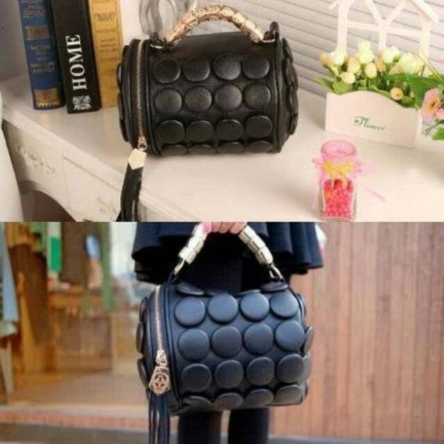 TAS STUD BULAT TABUNG SELEMPANG IMPORT FASHION WANITA REMAJA