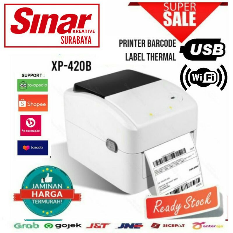 

PRINTER BARCODE LABEL THERMAL RESI 110MM / A6 XP-420B (WIFI - USB)