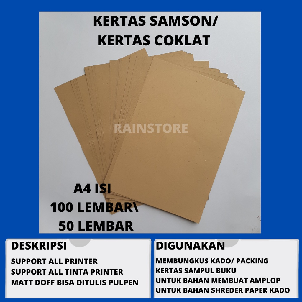 Kertas Samson A4 80 gr isi 100 lembar/ isi 50 lembar/ Kertas Samson Coklat / Kertas Coklat A4