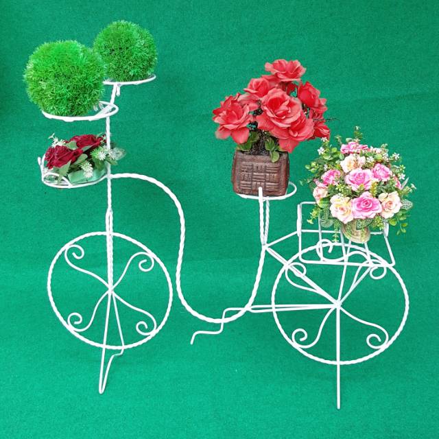 Sepeda rak pot bunga besi putih besar shabby chic dekorasi hiasan rumah taman pesta cantik murah