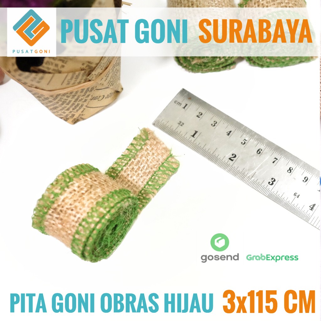 

Pita Goni Obras Hijau 3x115 CM - Burlap Ribbon - Jute Lace - Pita Hampers - Pita Gift Wrapping