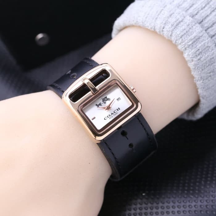 Promo Jam Tangan Wanita Cewek Coach Gesper Leather Black Rose Terlaris