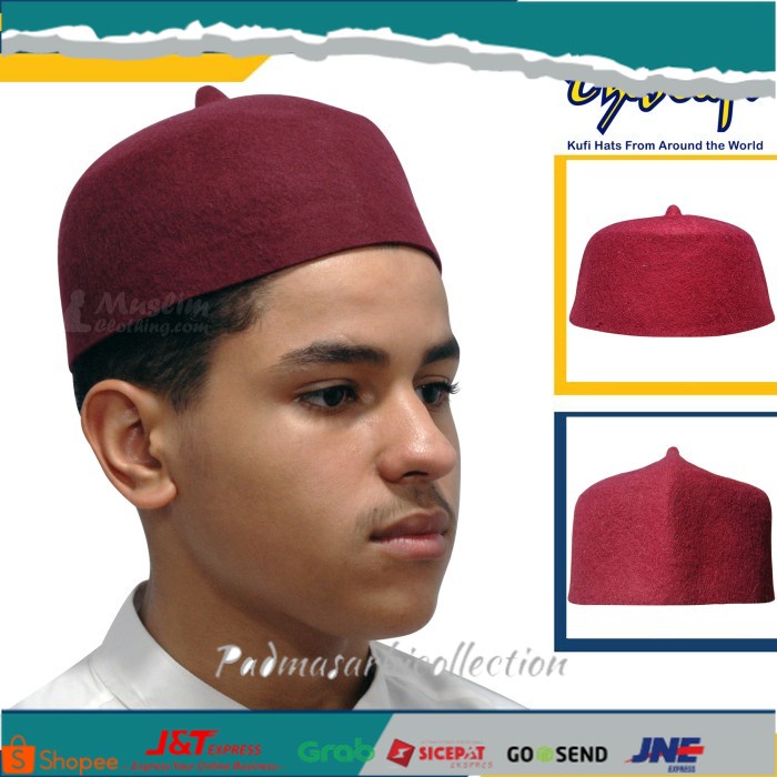✨ BISA COD ✨ Kopiah Atau Peci Tarbus Marun Bahan Asli Wol Domba - Maroon, S- No.8 (21")