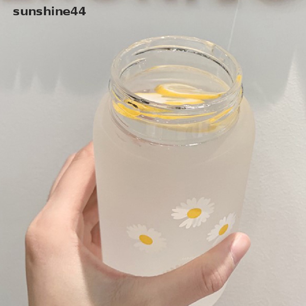 Sunshine Botol Minum Plastik Frosted Motif Bunga Aster Kecil 450ml Dengan Tali Untuk Travel