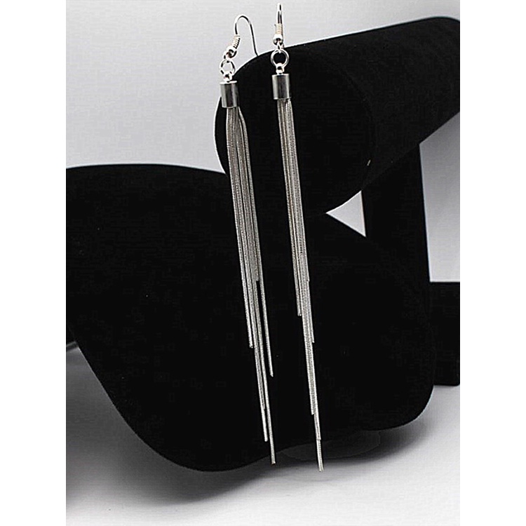 Anting Gantung Panjang Lapis Silver Model Rantai Rumbai Untuk Wanita