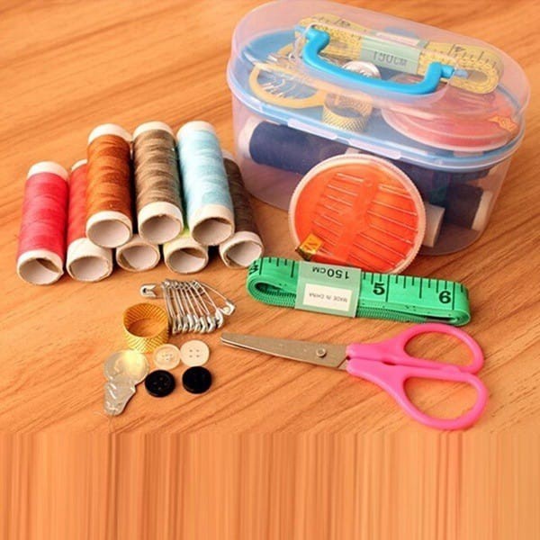 Kotak Box Set Alat Jahit Peralatan Benang Jarum Peniti Kancing Meteran Gunting Sewing Kit Tailor Kai