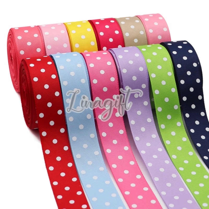 ( 3 Meter ) GROSS GRAIN POLKADOT RIBBON - 1 IN ( 2.5 CM ) 1 INCH - PITA GROSSGRAIN DOTS / ONDE / HIASAN KADO NATAL / HAMPERS / SOUVENIR / PARCEL PARSEL SNACK BINGKISAN DEKORASI DEKOR KADO